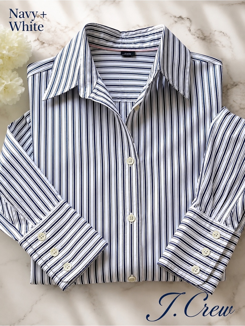 Like New 🌸 J Crew Navy and White Striped Button-Down Shirt Slim Fit, Kathryn Cut